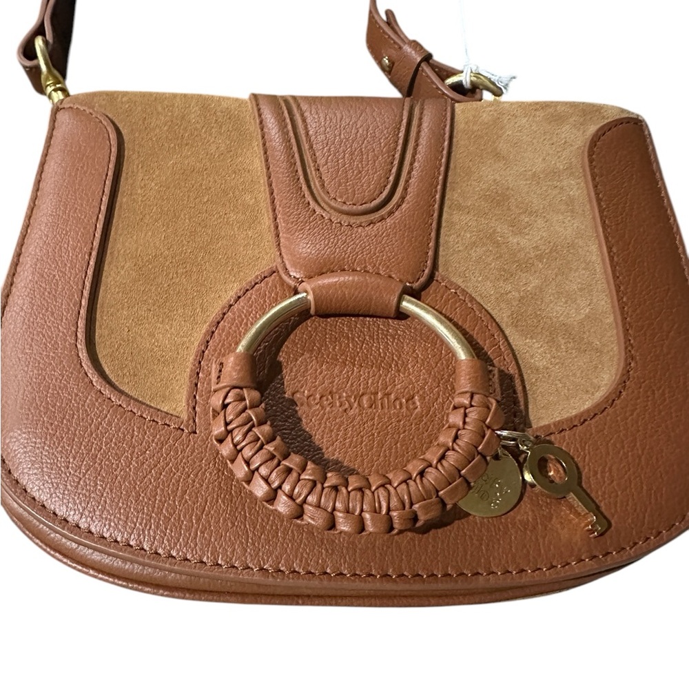 See by Chloé Hana Caramello Leather & Suede Saddle Crossbody Bag - Picture 9 of 16